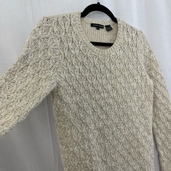 Jeanne Pierre Oatmeal Cream Cable Knit Crew Neck Sweater Womens Size Small - Picture 2 of 5